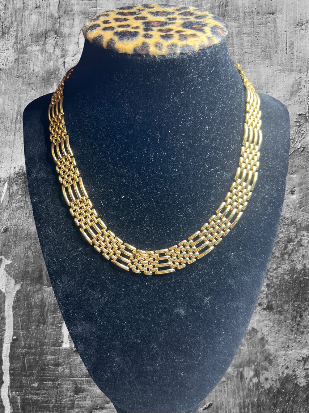 Vintage Mid Century Statement Signed Napier Gold Link 16" Collar Choker Necklace
